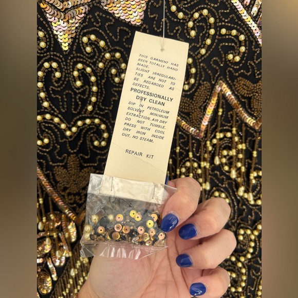 Rosita vintage black silk fully beaded and sequined long-sleeve evening gown 3X - Picture 3 of 16